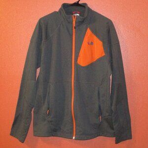 North Face Men Large Gray Orange Full Zip Pockets Long Sleeve Fleece Jacket